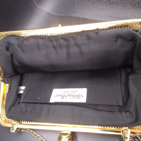Vintage Whiting & Davis Black Mesh Metal Evening Bag Purse Rhinestone kiss lock - Picture 6 of 7